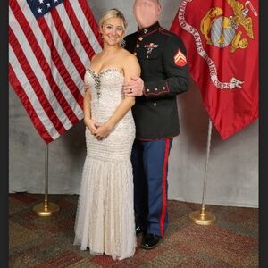 Elegant Gold and Cream Evening Dress (4) with matching shoes (8)